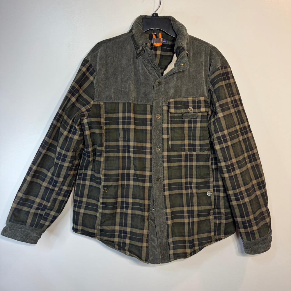 Chore Jacket Mens L Plaid Sherpa Lined Warm Work Casual Outdoor Coat Button Down